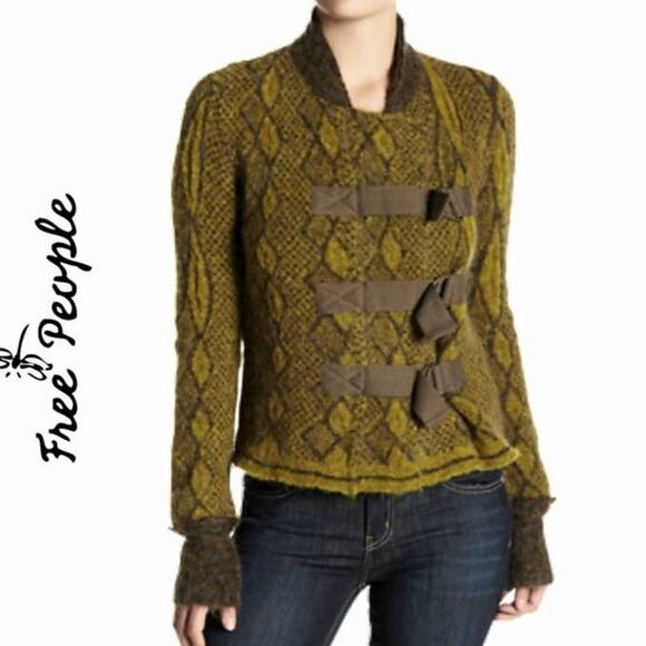 Free People Moss Green Venom Sweater Jacket Size Small - Picture 1 of 10
